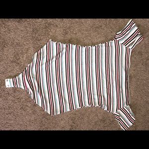 Charlotte Russe Off the Shoulder Stripped Bodysuit